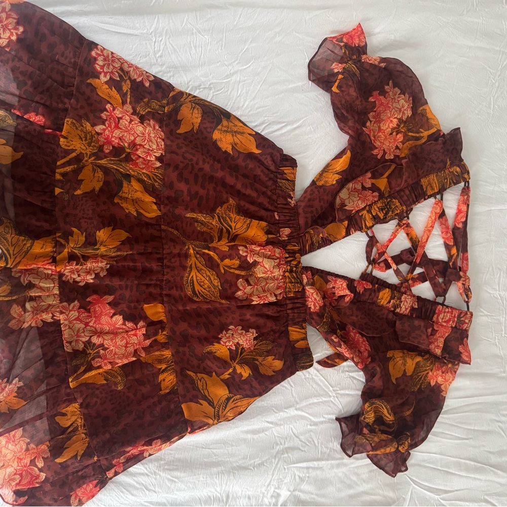 ASOS Floral Backless Dress - Burgundy and Orange